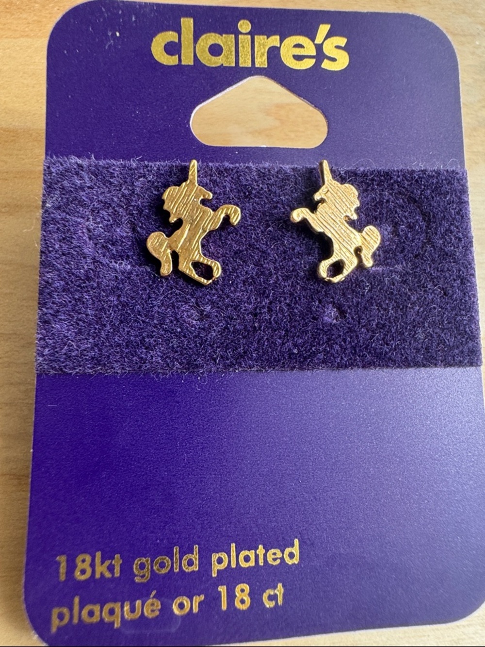Claire's 18 K Gold Unicorn Stud Earrings - NWT